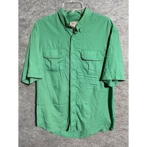 Duluth Trading Co Button Down Shirt Men M Nylon Double Pocket Short Sleeve Green
